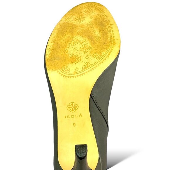 Isola Bootie Women's Sz 9M Grey Madras Leather Zip Up Peep Toe Heeled Ankle Boot - Picture 10 of 10